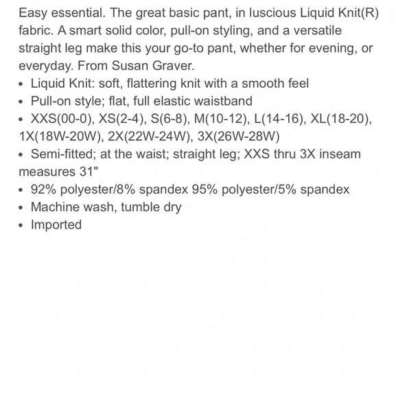 Susan Graver liquid knit straight leg pants NWOT - Picture 8 of 8